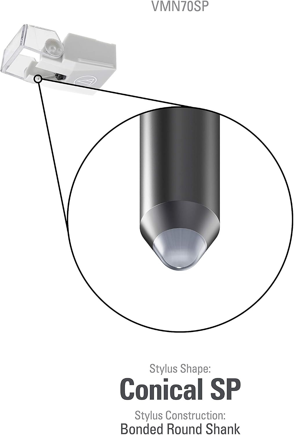 image:imageAudioTechnica VMN70SP Specialty Conical Bonded Replacement Turntable Stylus Grey Stylus GreyVMN70SP Stylus